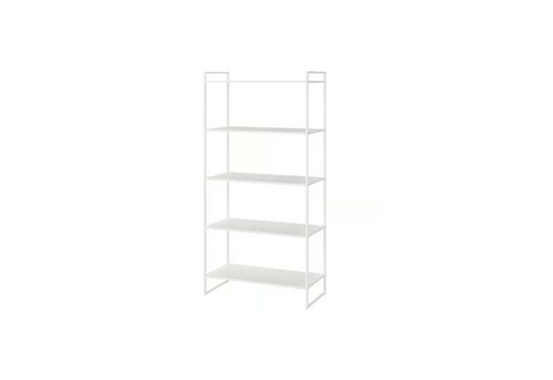 White metal shelving unit, IKEA JONAXEL model. (1)