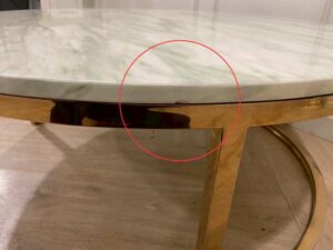 Round table with steel legs and white marble top