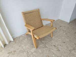 Minimalist Lounge Chair / Armchair with Woven Kraft Paper Cord Backrest (2)