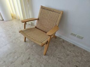 Minimalist Lounge Chair / Armchair with Woven Kraft Paper Cord Backrest (2)