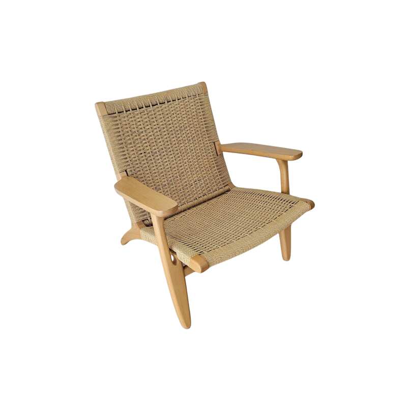 Minimalist Lounge Chair / Armchair with Woven Kraft Paper Cord Backrest (2)