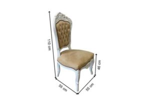 Single-seat Louis-style wooden chair with yellow button-tufted fabric upholstery.