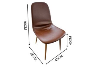 Brown leather-upholstered dining chair with wooden legs (2)