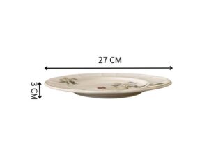 Ceramic plate with white rose pattern and gold rim, Quality Ceramic brand, 27 cm.