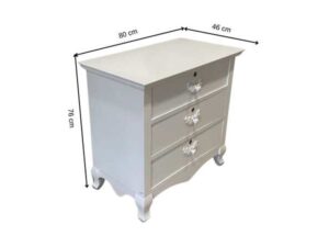 Louis-style wooden bedside table with 3 drawers, white.