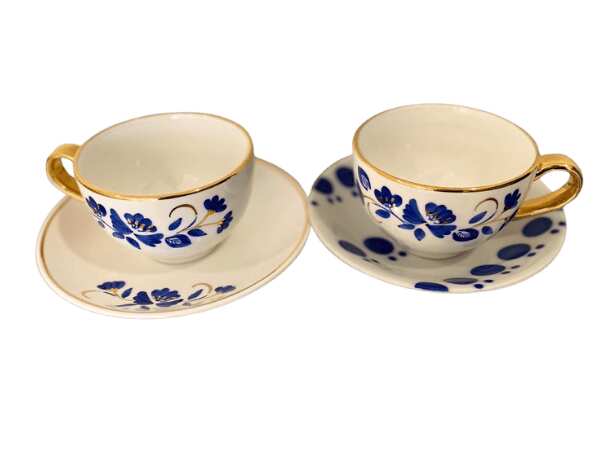Set of 4 coffee cups, floral pattern, blue