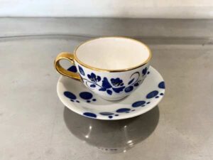 Set of 4 coffee cups, floral pattern, blue