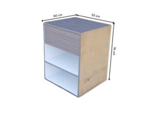 Wooden document rack, wooden shelf with 2 compartments and 1 drawer, gray color.