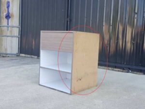 Wooden document rack, wooden shelf with 2 compartments and 1 drawer, gray color.