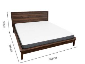 Brown solid wood bed (5-foot size) and white 5-foot mattress (IKEA Morgedal model)