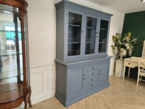 Classic Blue-Gray Wooden Display Cabinet with Drawers and Storage Doors