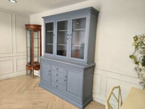 Classic Blue-Gray Wooden Display Cabinet with Drawers and Storage Doors
