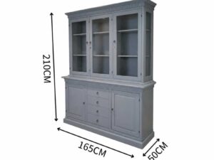 Classic Blue-Gray Wooden Display Cabinet with Drawers and Storage Doors