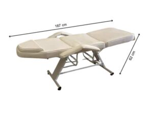 Massage bed, spa bed, beauty bed, leather upholstery, steel legs, cream color._5UFP2QNZNN