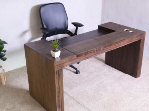wooden frame work desk Lined with leather writing pad, has 2 leather trays, can be closed-opened / has 1 drawer._606YK11BOW