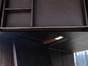 wooden frame work desk Lined with leather writing pad, has 2 leather trays, can be closed-opened / has 1 drawer._606YK11BOW