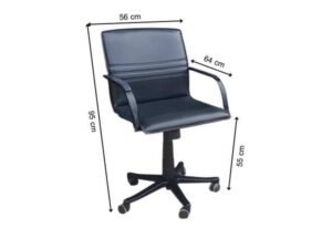 Office chair, leather upholstery, steel backrest and legs, steel armrests, black, Modernform brand, 95 cm high.