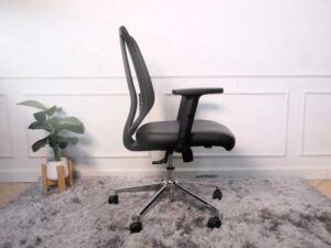 Office chair, leather seat, mesh backrest, steel arms and legs, wheels, Rockworth brand._67U641CGSN