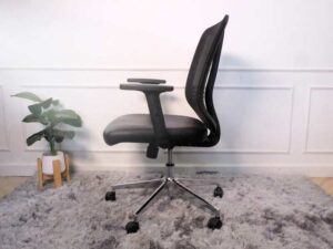 Office chair, leather seat, mesh backrest, steel arms and legs, wheels, Rockworth brand._67U641CGSN