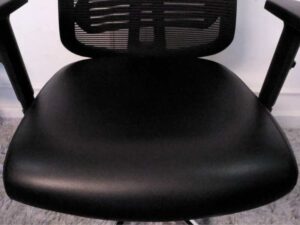 Office chair, leather seat, mesh backrest, steel arms and legs, wheels, Rockworth brand._67U641CGSN