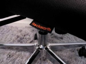 Office chair, leather seat, mesh backrest, steel arms and legs, wheels, Rockworth brand._67U641CGSN