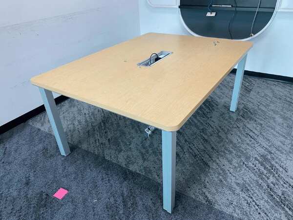 Conference table with power strip, steel legs, 160 cm