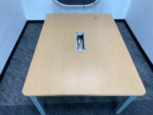 Conference table with power strip, steel legs, 160 cm