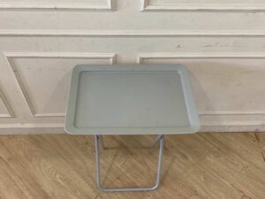 Folding table, multi-purpose table, plastic tray, steel legs