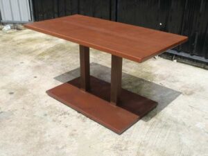 Bar table, cafe table, dining table, simple design Modern style, wooden table top, steel legs, rectangular shape, fabric surface._6OLK5BEYA5