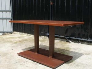 Bar table, cafe table, dining table, simple design Modern style, wooden table top, steel legs, rectangular shape, fabric surface._6OLK5BEYA5