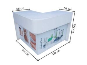 L-shaped corner wooden counter with 2 doors, white