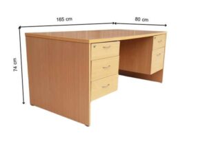 5-drawer desk, brown wooden frame