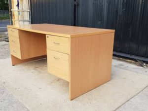 5-drawer desk, brown wooden frame