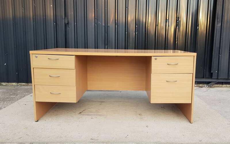 5-drawer desk, brown wooden frame