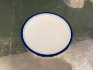 Ceramic plate, white with blue edge, 17 cm