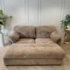 Two-piece 2-seater sofa set, light brown fabric upholstery.
