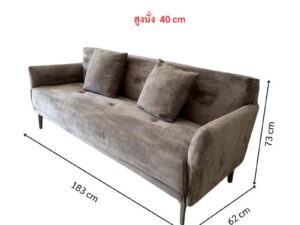 4-seater sofa with steel legs and velvet upholstery, gray color.