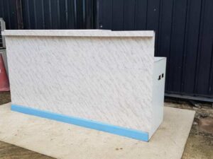 Wooden counter, guest counter, 3 drawers, white marble top (1)