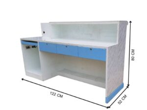 Wooden counter, guest counter, 3 drawers, white marble top (1)