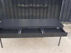 Black 3-drawer desk with steel legs