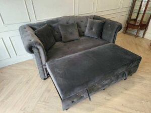 Chesterfield Velvet Sofa Bed, Dark Grey