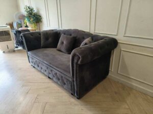 Chesterfield Velvet Sofa Bed, Dark Grey