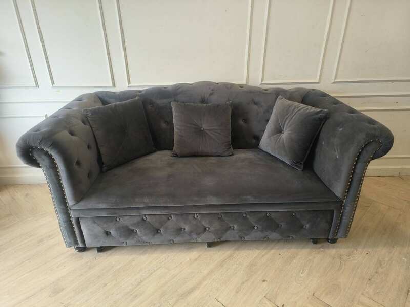 Chesterfield Velvet Sofa Bed, Dark Grey