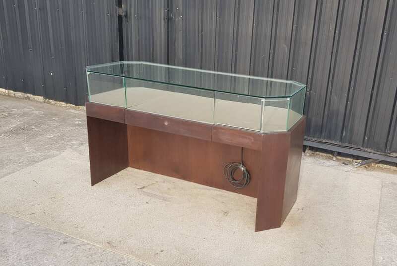 1-drawer jewelry cabinet + 2-door modern glass cabinet, dark brown and white