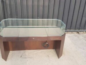 1-drawer jewelry cabinet + 2-door modern glass cabinet, dark brown and white