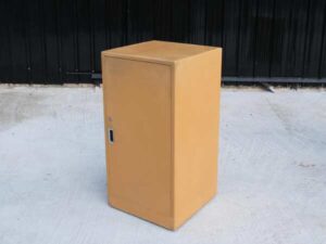 Wooden cabinet, 1 door, orange color (tall), wooden document cabinet with wheels_7U24C2U5E2