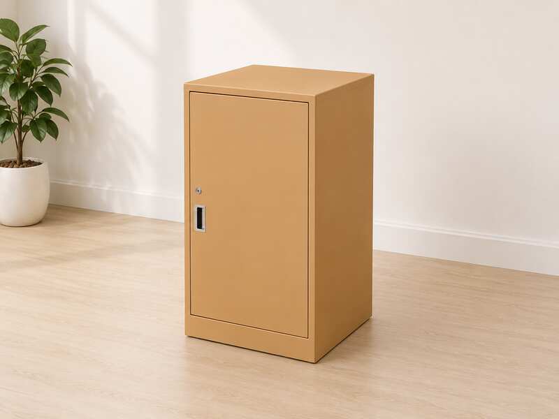 Wooden cabinet, 1 door, orange color (tall), wooden document cabinet with wheels_7U24C2U5E2