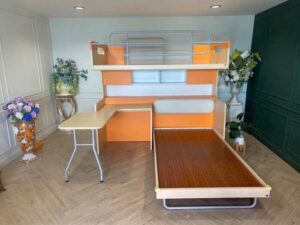 Children's bunk bed, size 3.5 feet, with storage ladder, cream-orange color, SB FURNITURE brand._7VNXU2DST1