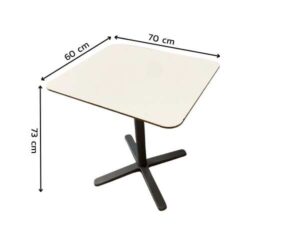 White wooden table, gray steel legs