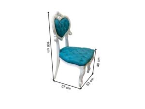 Single-seat Louis-style wooden chair with blue button-tufted fabric upholstery.